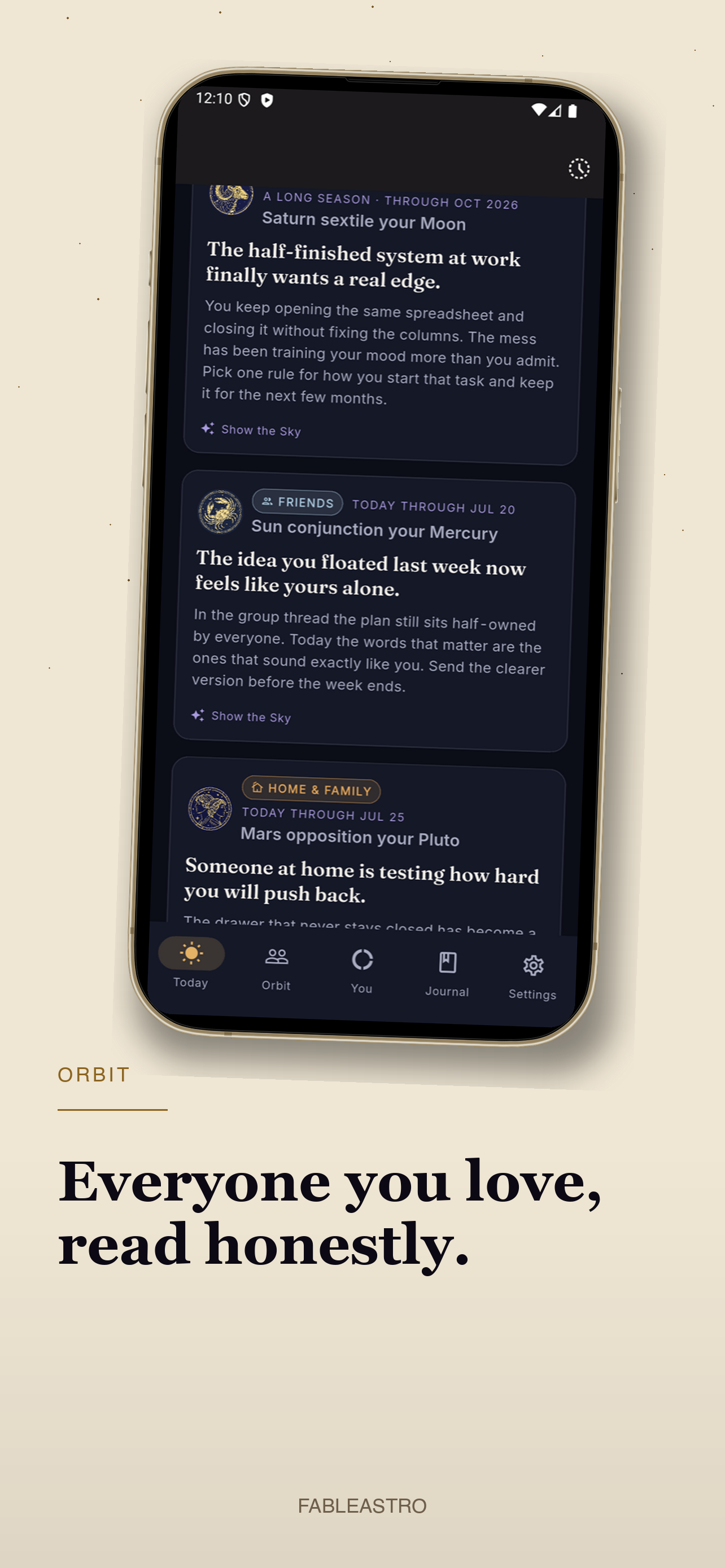 FableAstro Orbit screen with relationship-aware compatibility